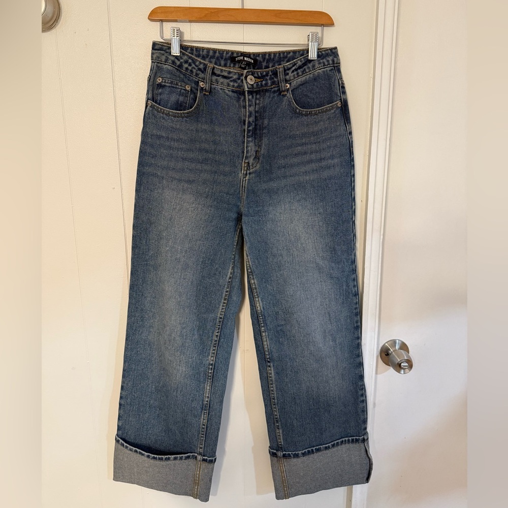 Steve Madden Women’s Noeli Wide Leg Cuffed Jeans - Picture 3 of 5